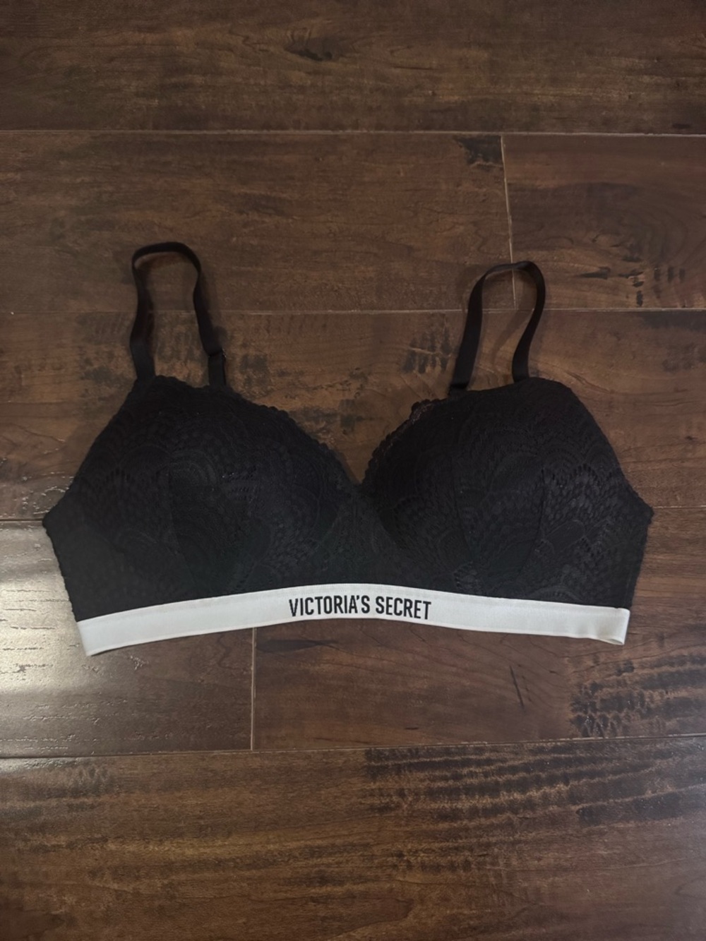 Victoria's Secret Bra Bralette Black White Trim Logo Lined No Wire Size 38D